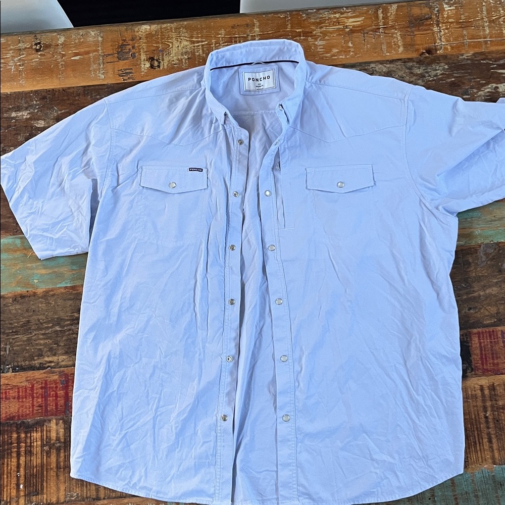 Poncho Light Blue Short Sleeve Shirt